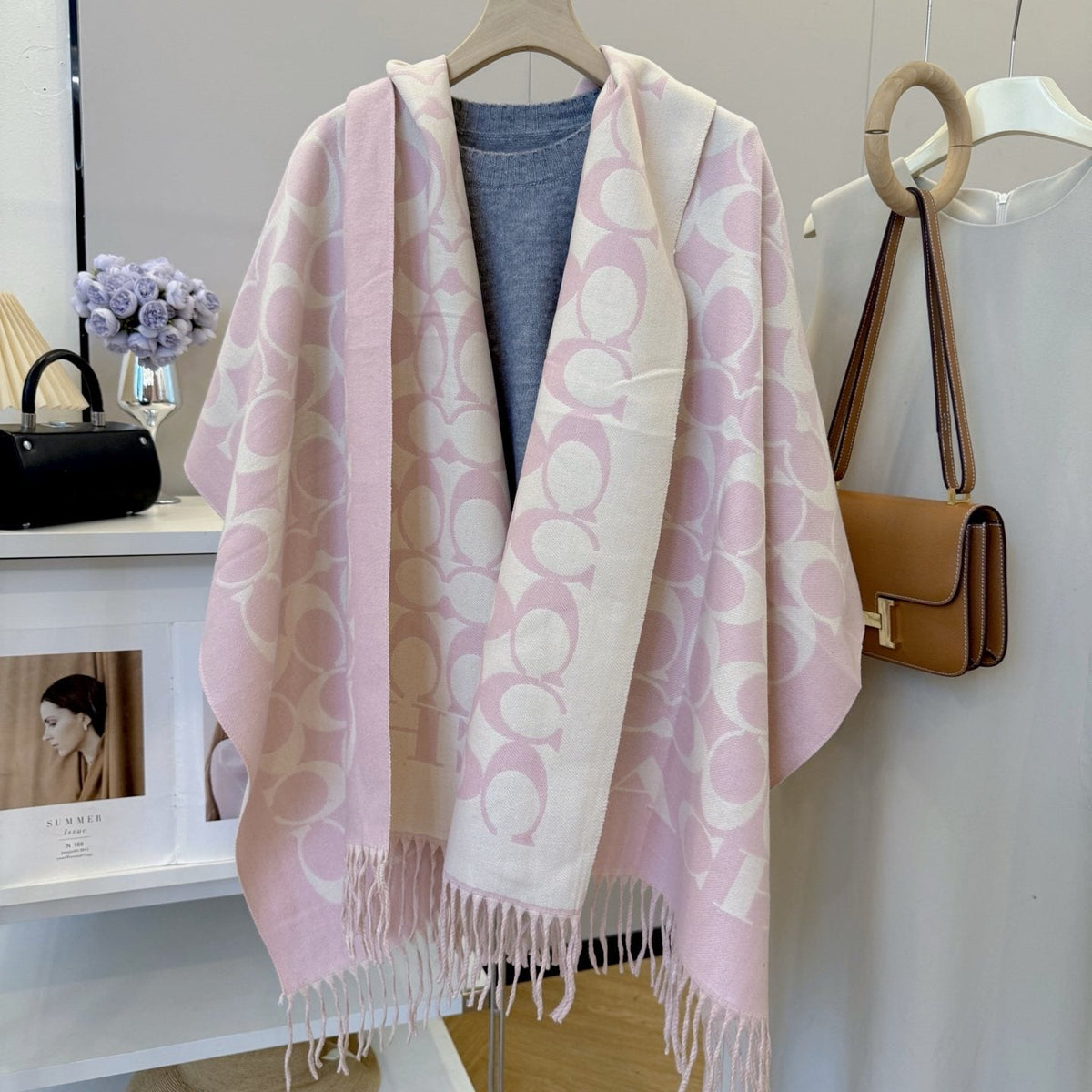 Coach Fringed Woven Motif Scarf — front
