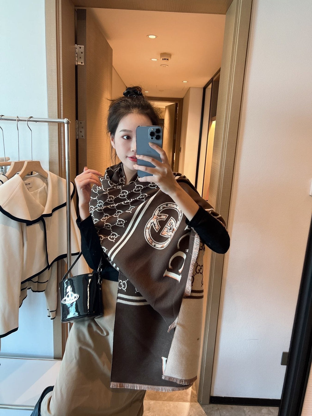 Gucci Jacquard Logo Scarf — model