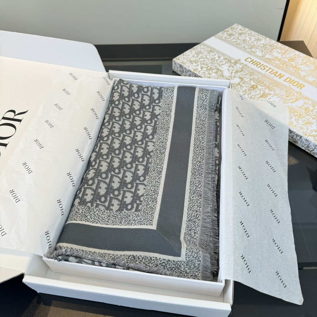 Dior Fringed Patterned Shawl — front