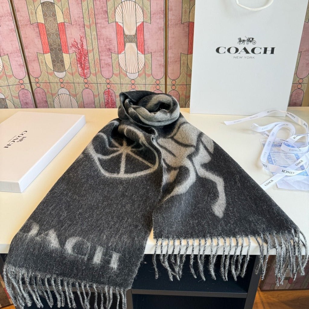 Coach Reversible Fringed Logo Scarf — front