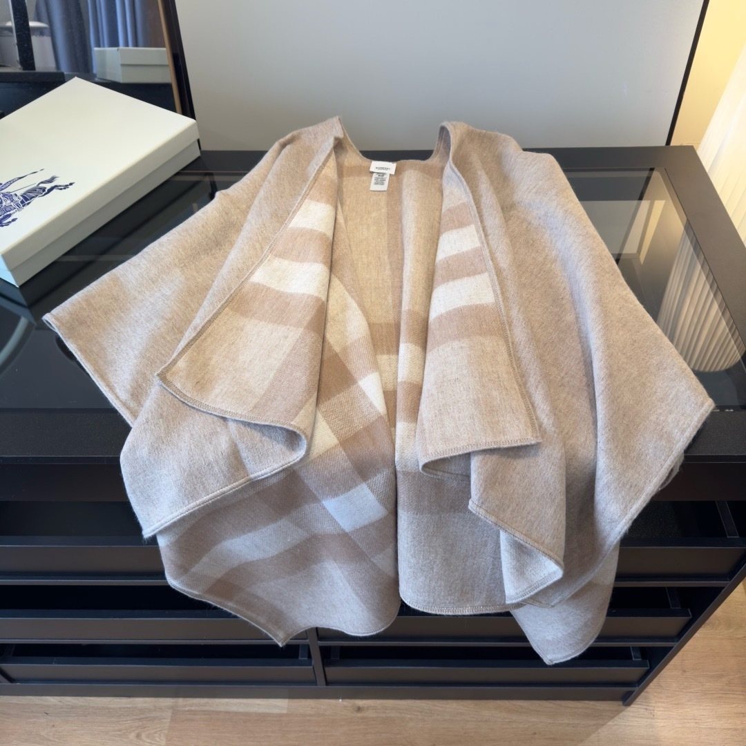 Burberry Reversible Plaid Cape Shawl — front