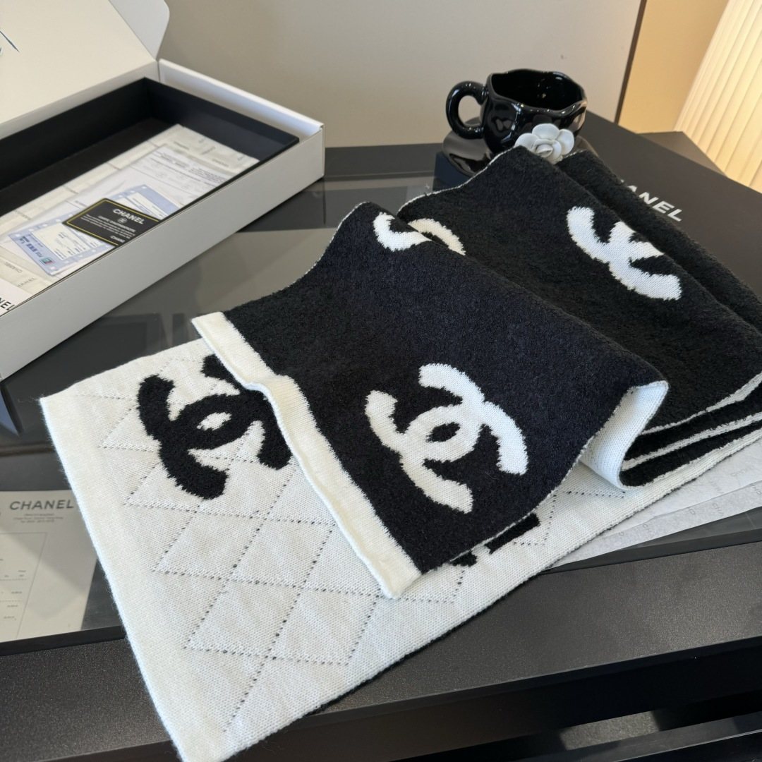 Chanel Knit Scarf with Ivory Motifs — side