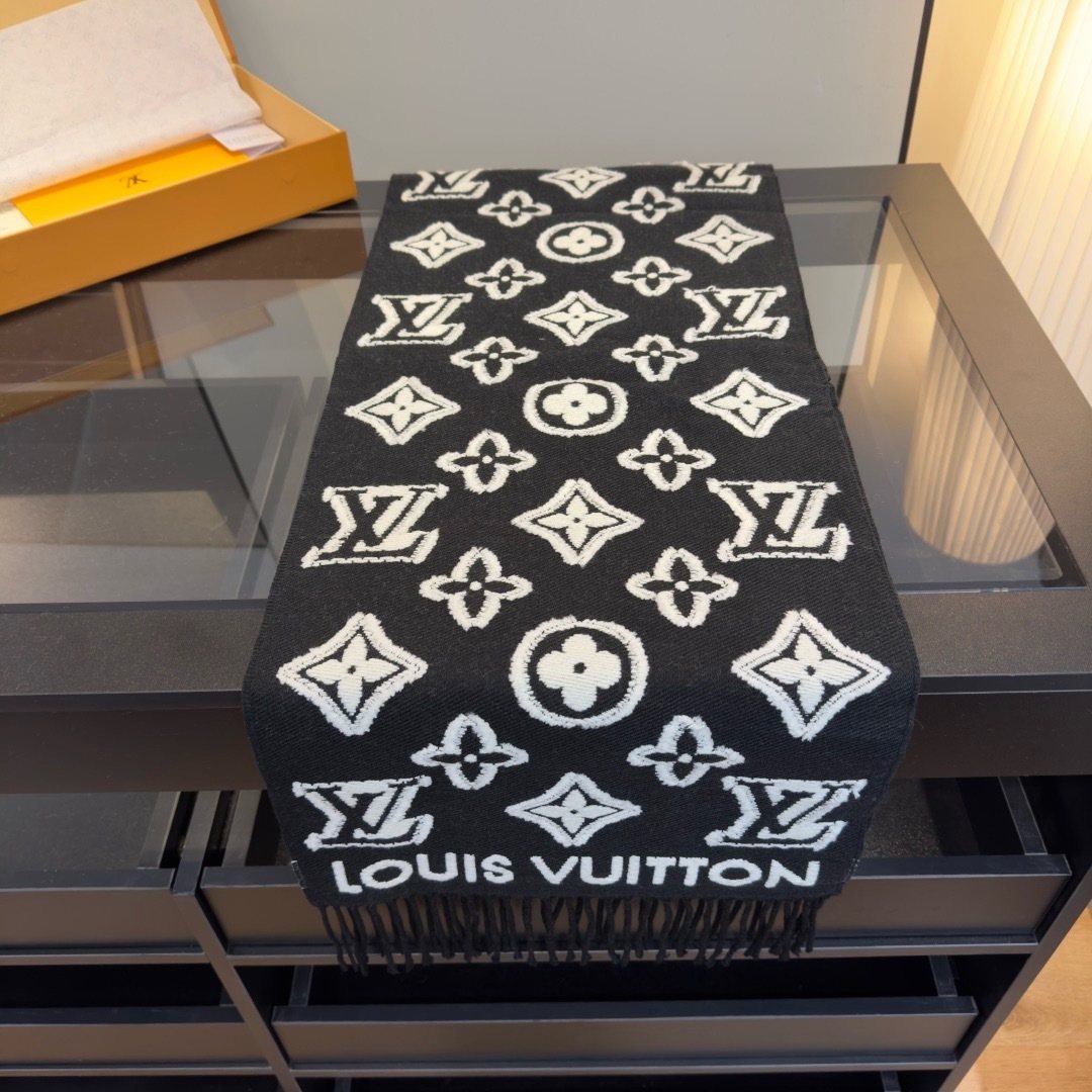 Louis Vuitton Fringed Monogram-Style Scarf — front