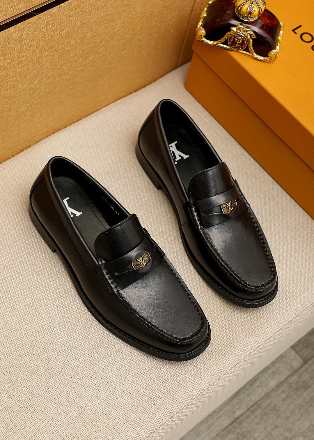 Louis Vuitton Black Leather Hardware Loafers — front