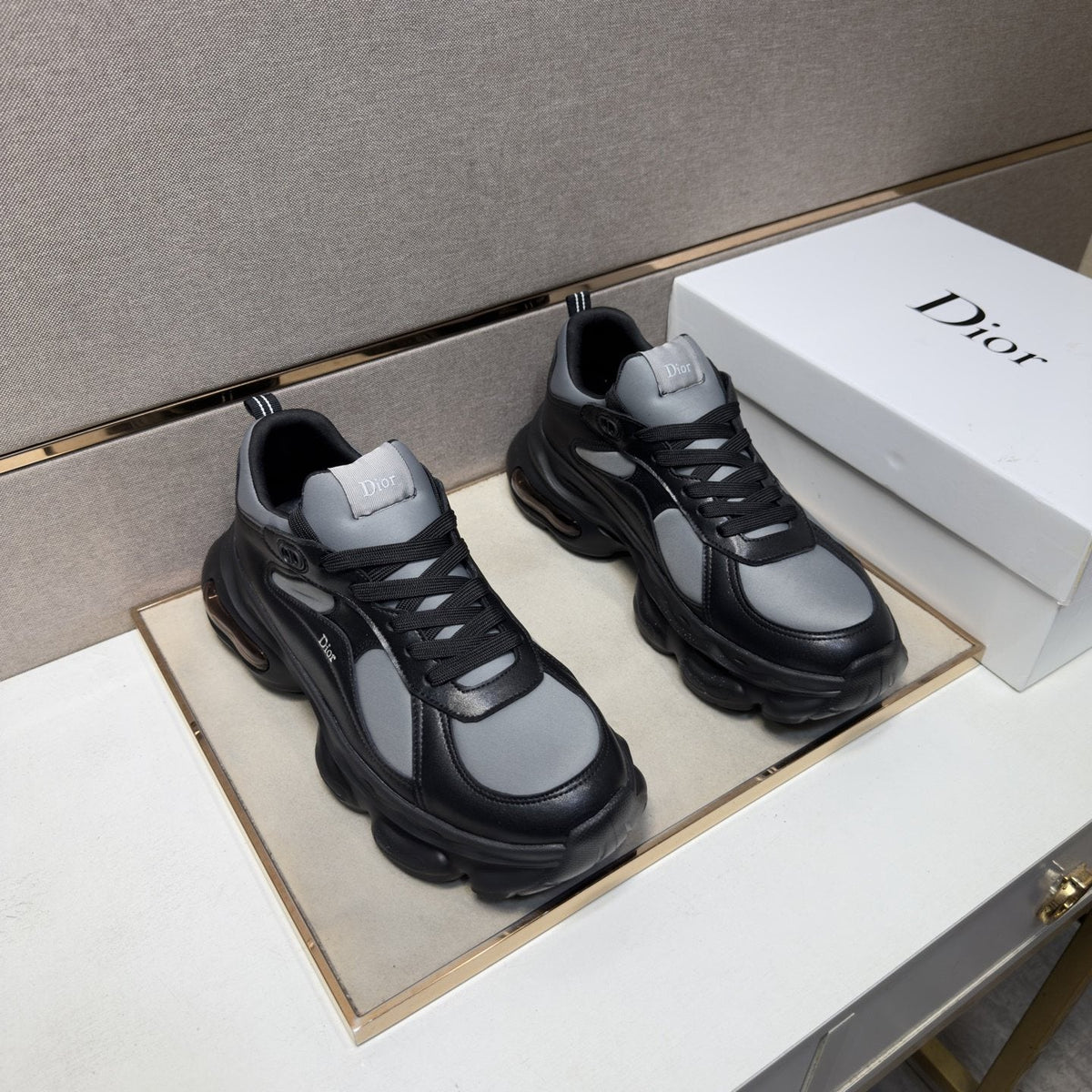 Dior Navy Blue, Black and Green Low-Top Sneakers — front