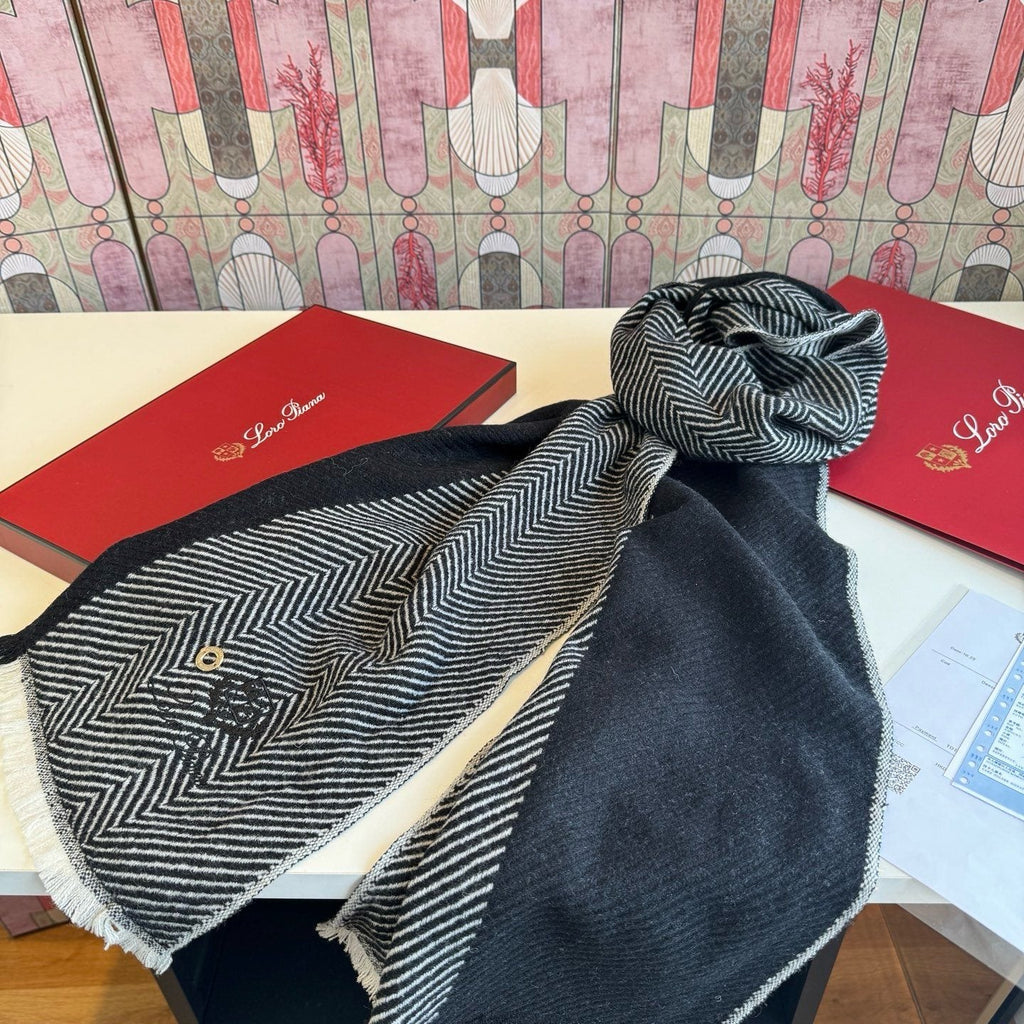 Loro Piana Herringbone Fringe Scarf — side
