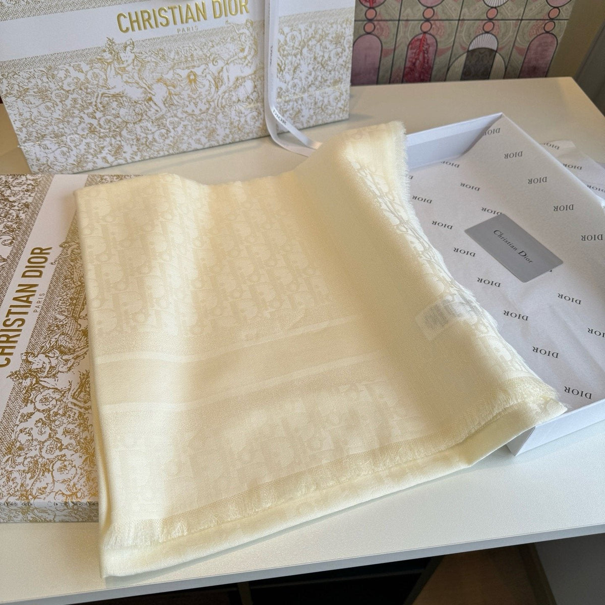 Dior Fringed Monogram Square Scarf — front