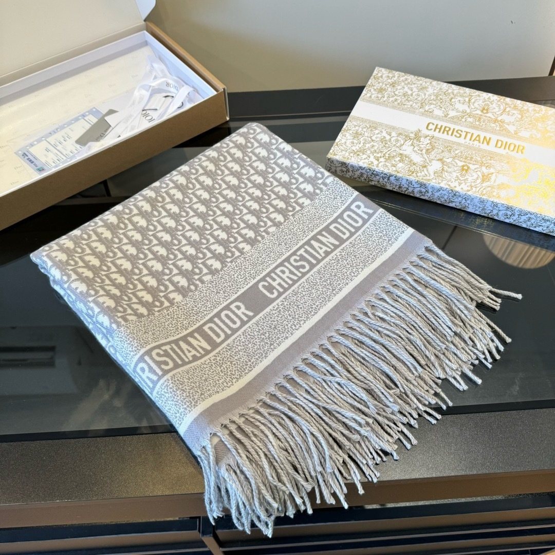 Dior Fringed Patterned Shawl — front