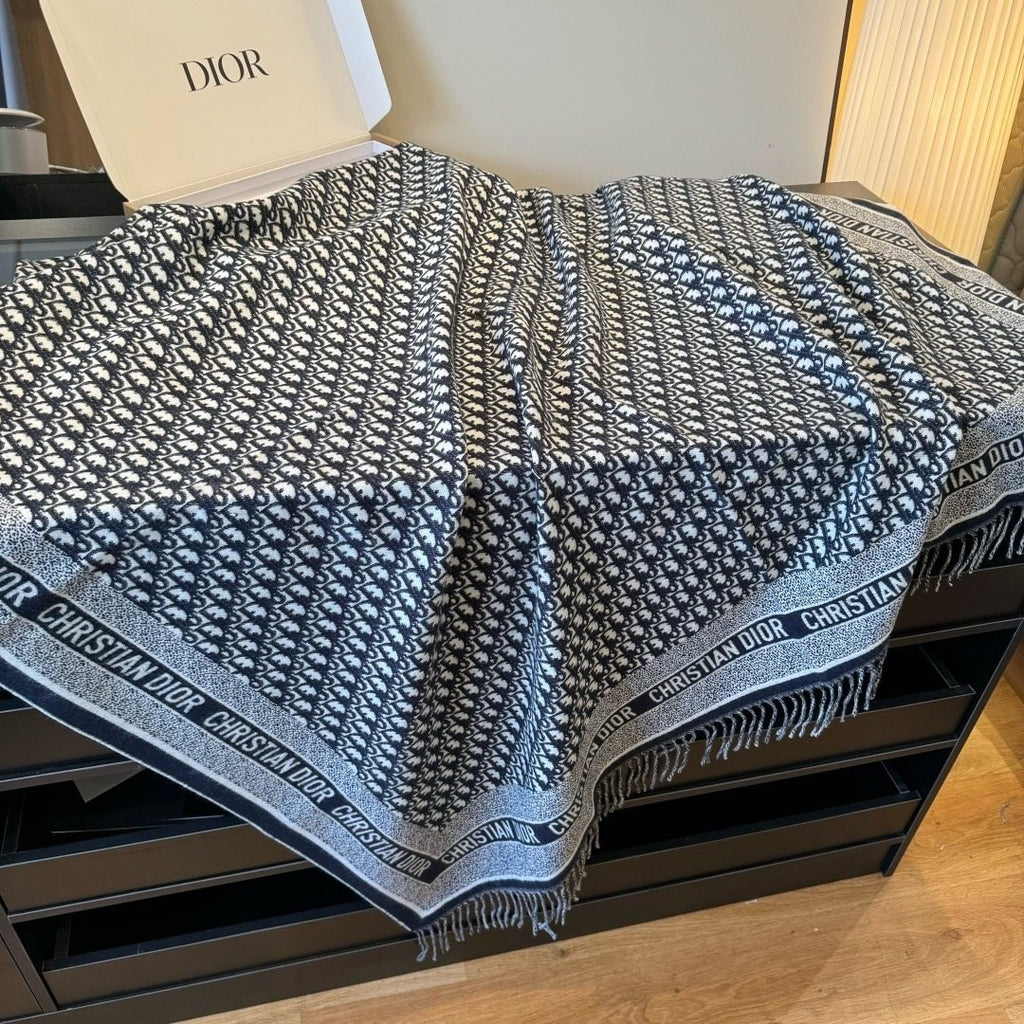 Dior Letter-Pattern Fringed Square Scarf — side