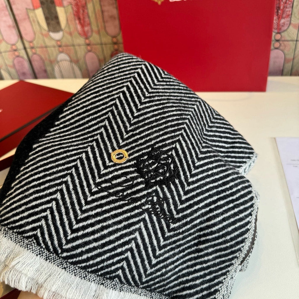 Loro Piana Black & White Herringbone Scarf — detail