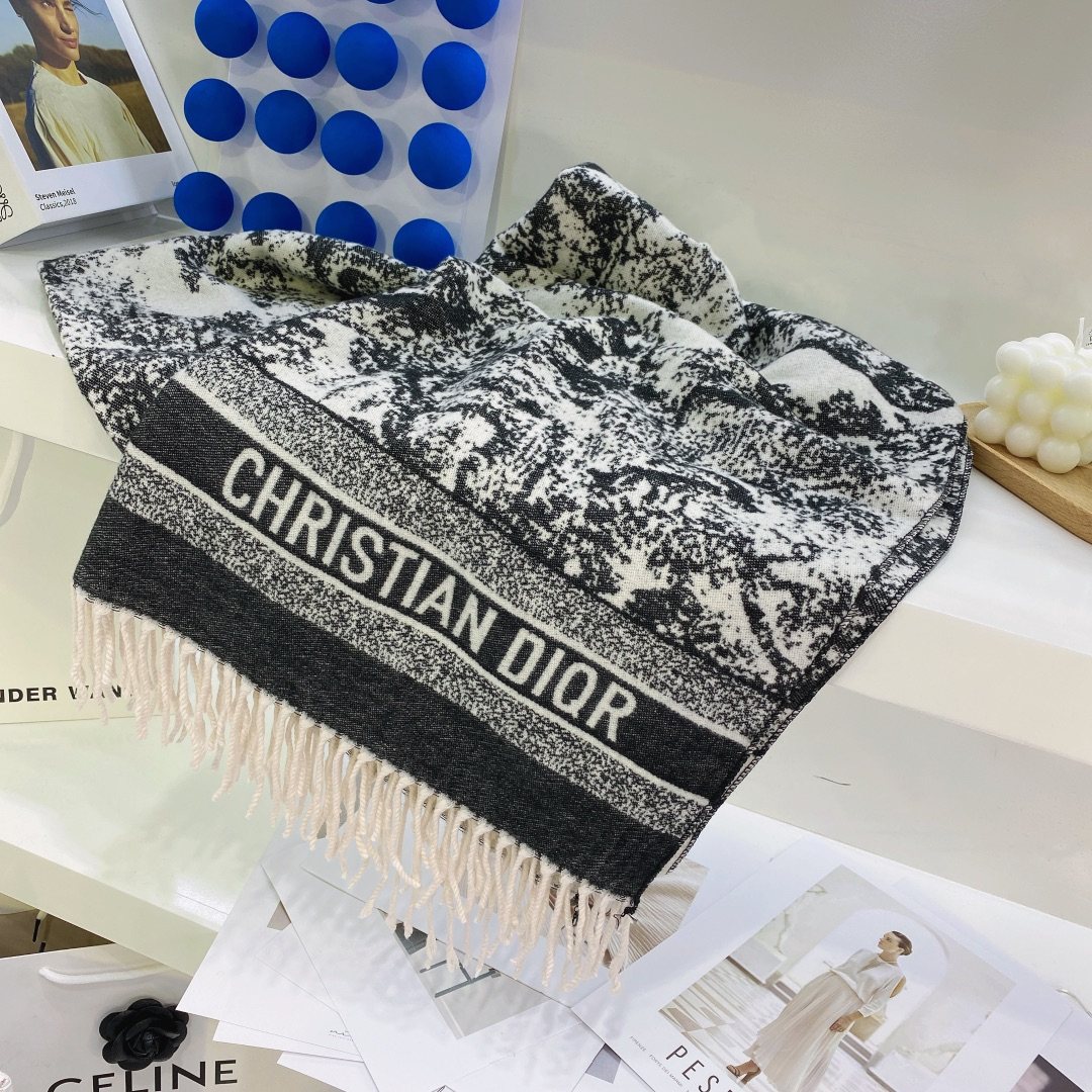 Dior Toile Print Fringed Scarf — front
