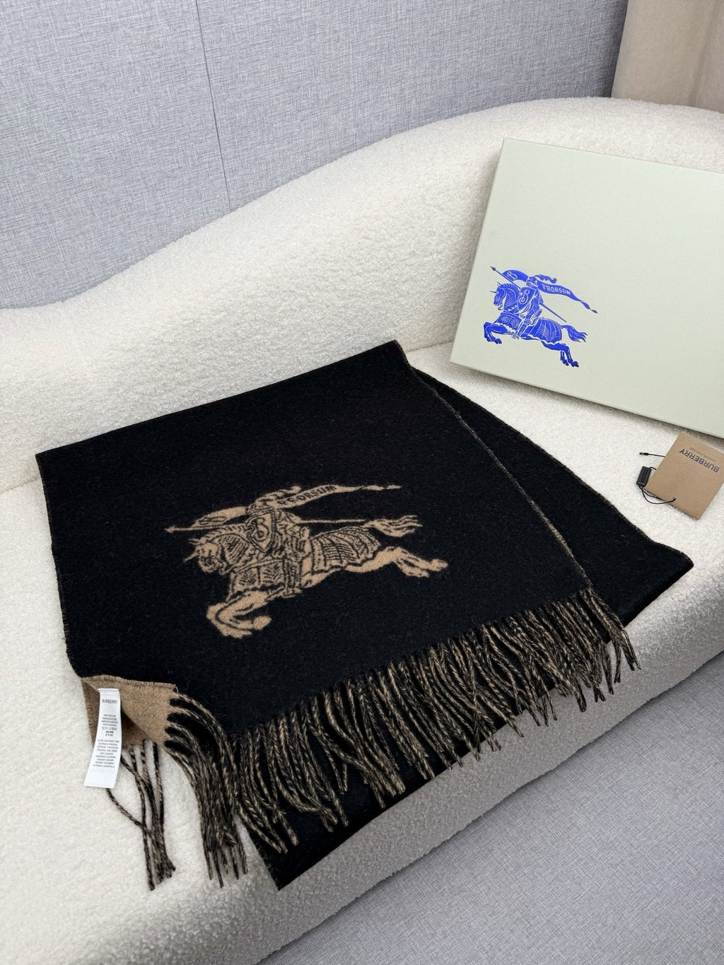Burberry Reversible Fringed Equestrian Scarf — front