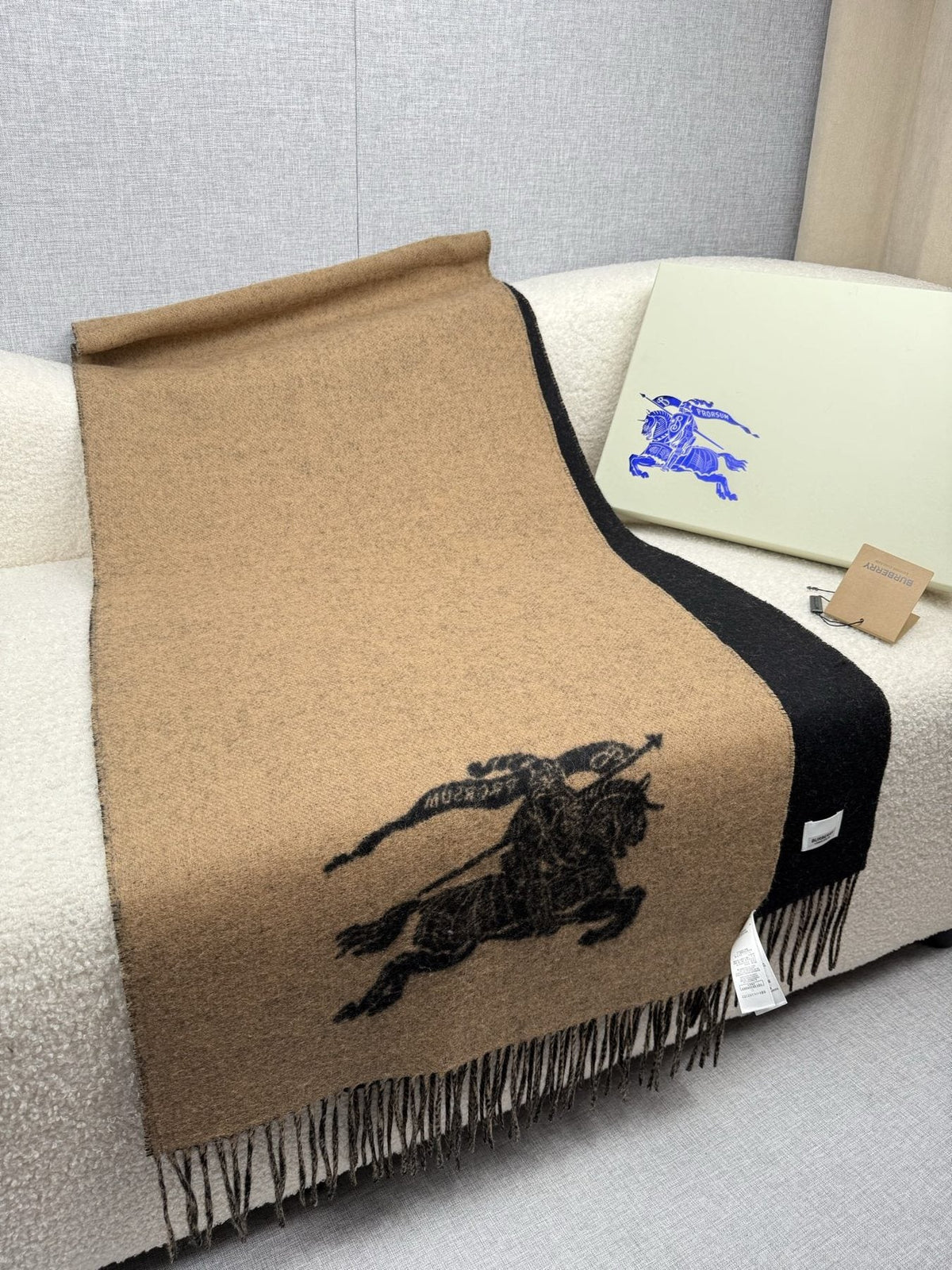 Burberry Reversible Fringed Equestrian Scarf — front