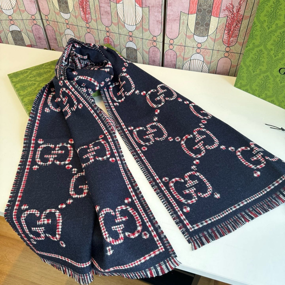 Gucci Fringed Monogram-Style Scarf — front
