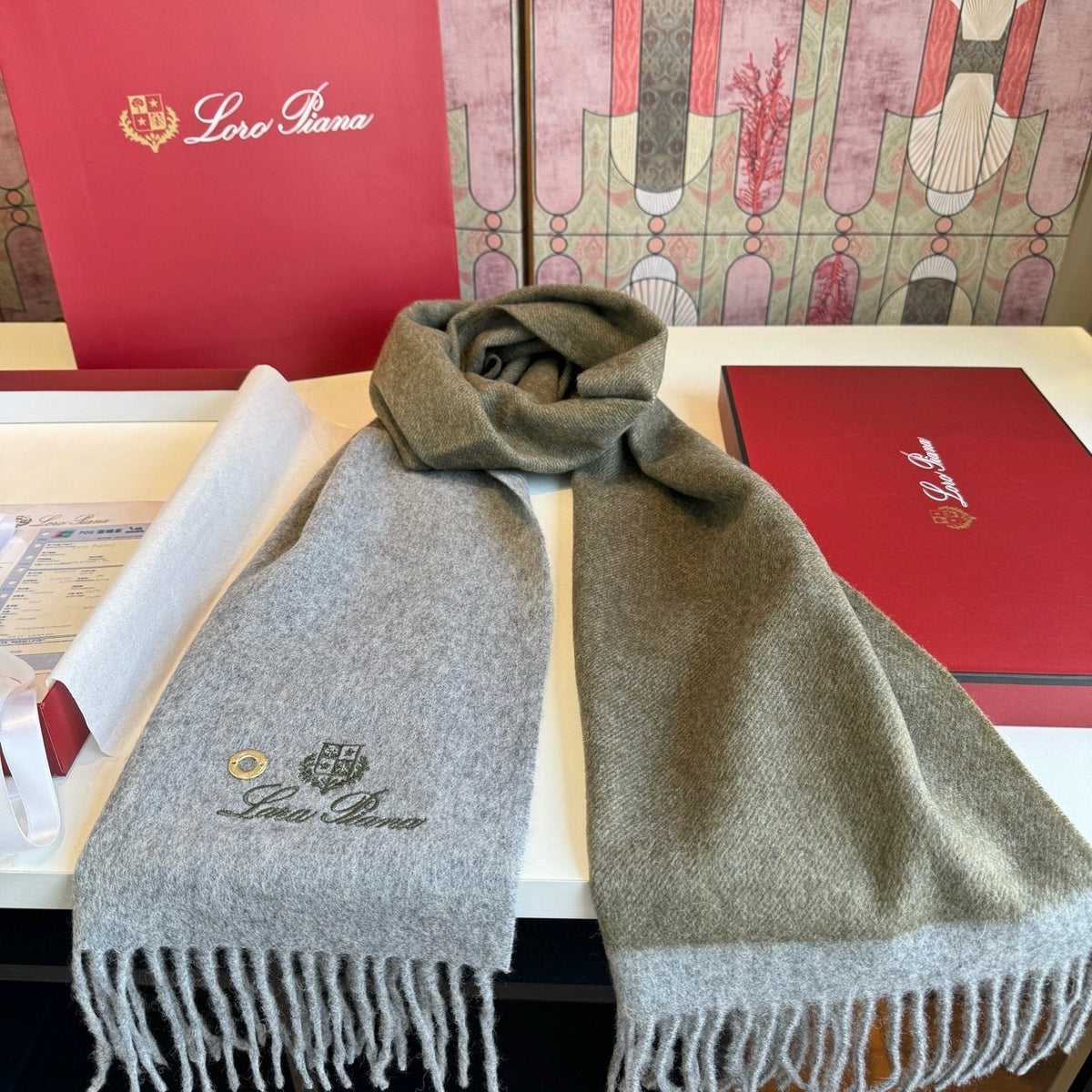 Loro Piana Reversible Fringed Cashmere Scarf — front