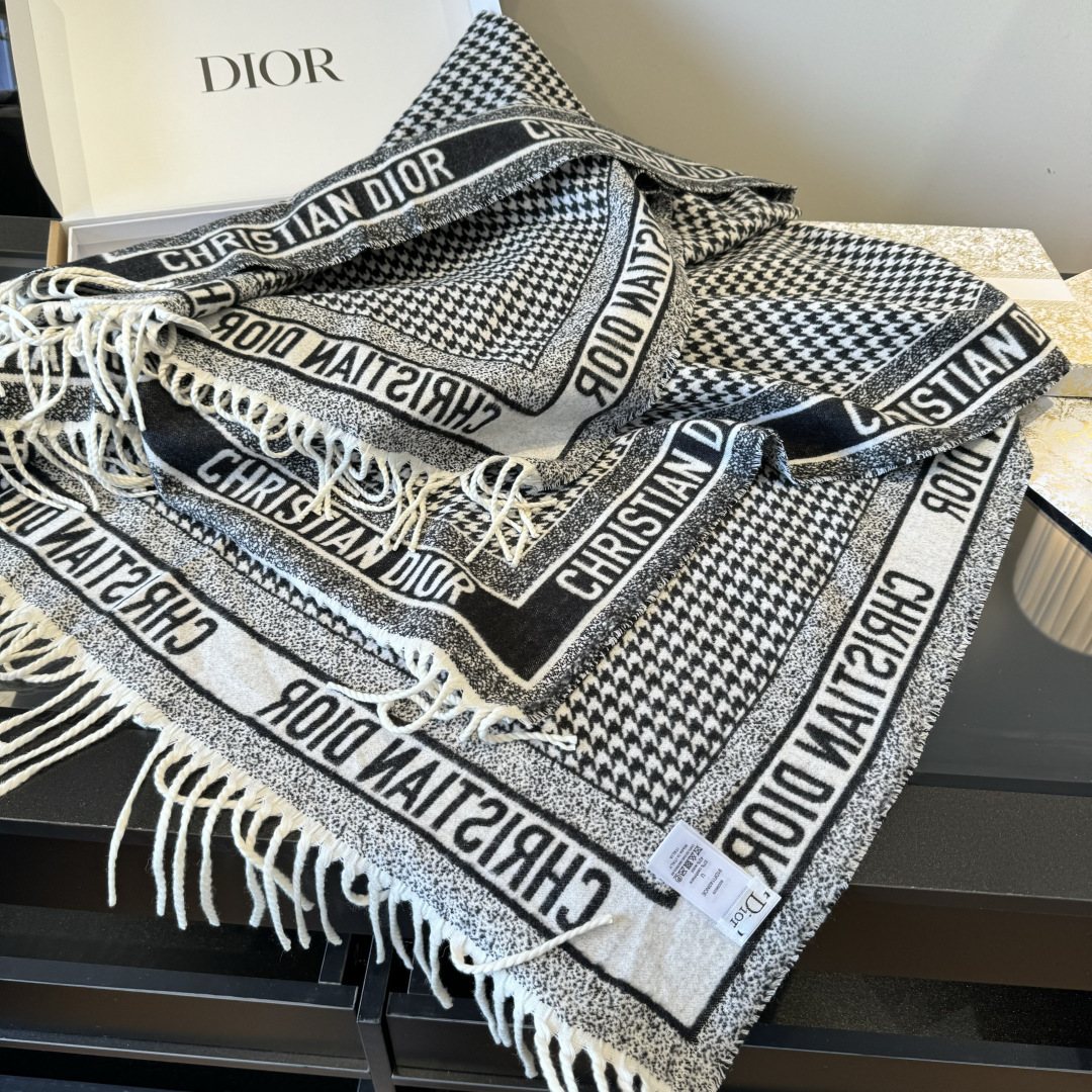 Dior Houndstooth Fringe Scarf — side