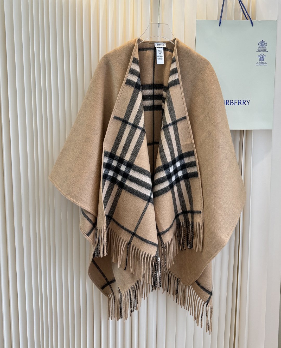 Fringed Plaid Trim Poncho Wrap — hero