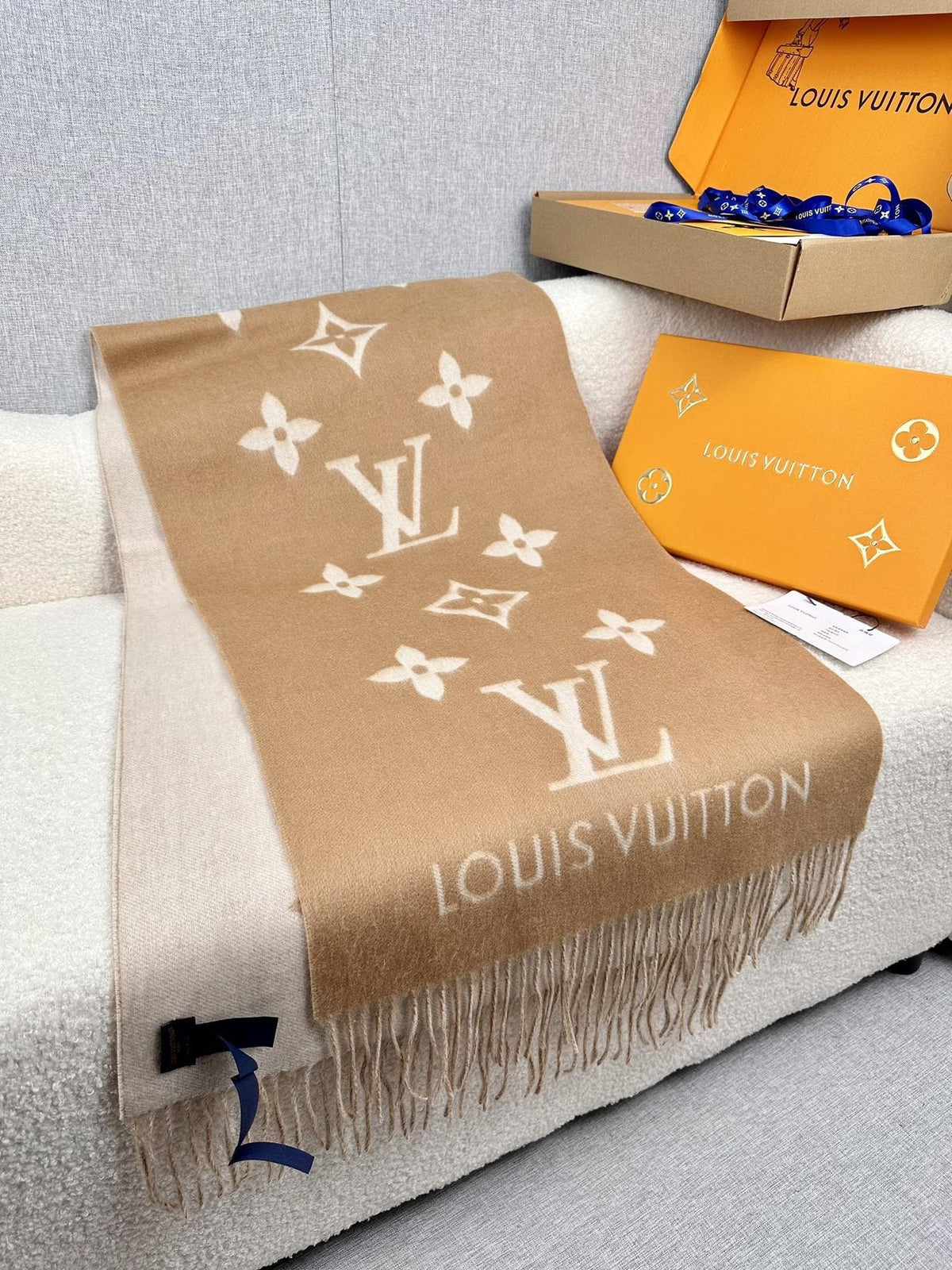 Louis Vuitton Monogram Fringed Scarf — front