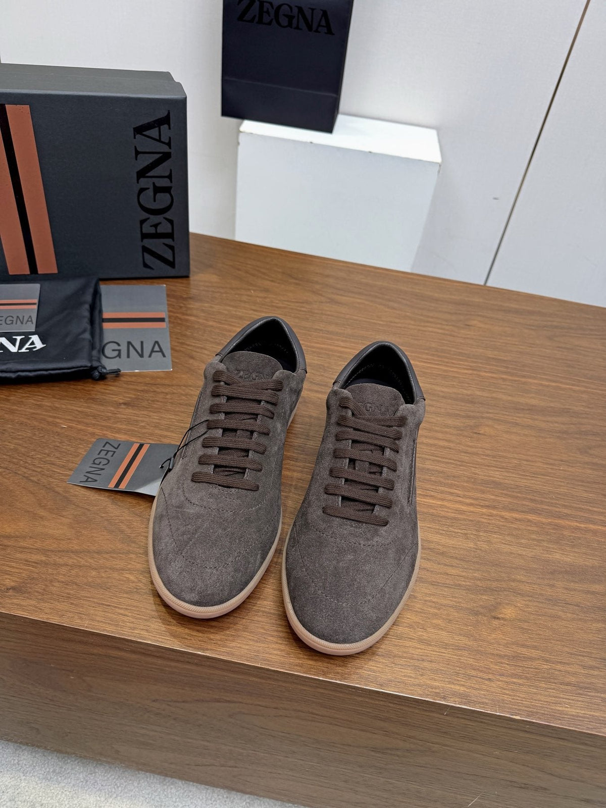 Zegna Suede Low-Top Sneakers — front