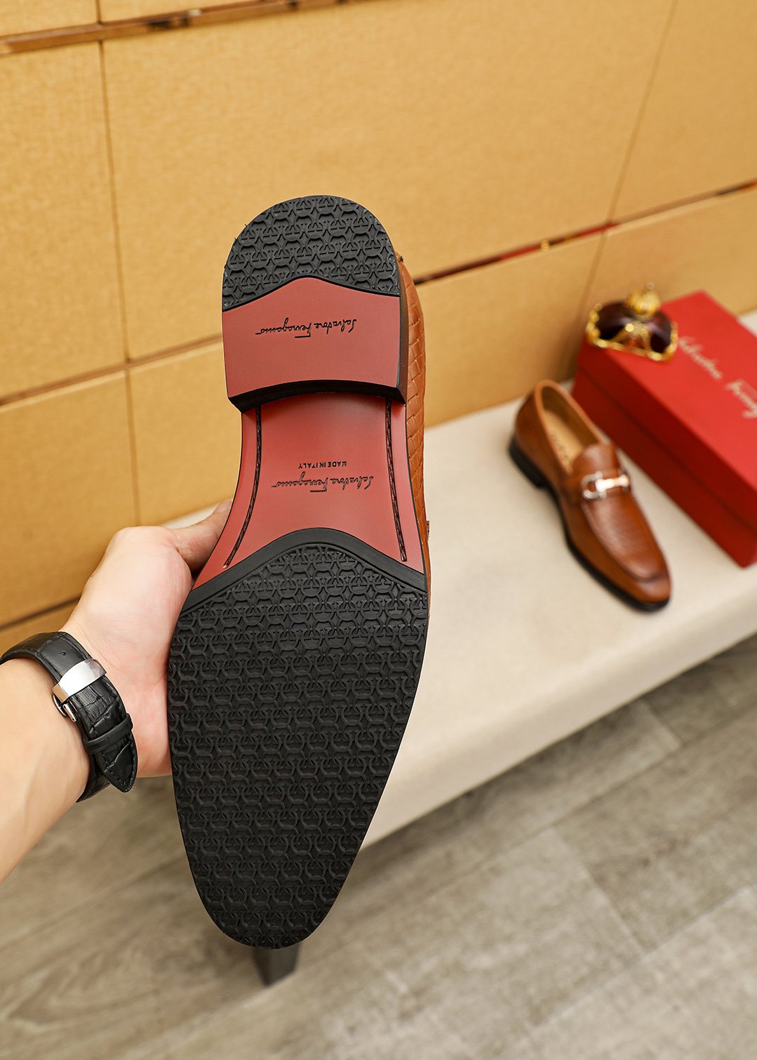 Salvatore Ferragamo Textured Buckle Loafers — front
