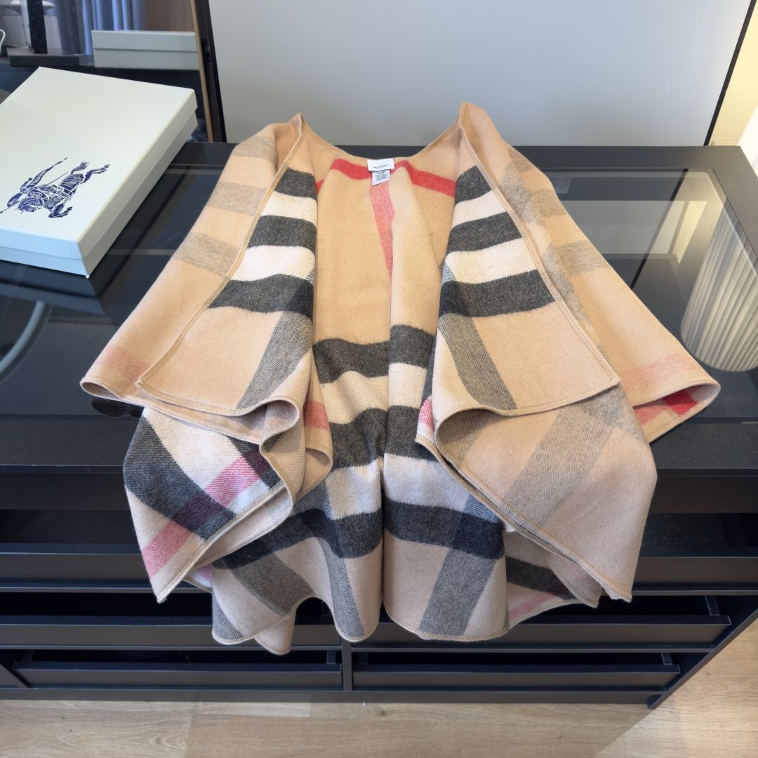 Burberry Reversible Plaid Cape Wrap — front