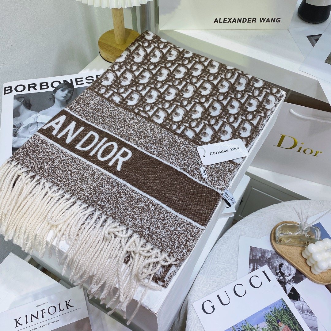 Dior Patterned Fringed Scarf — front