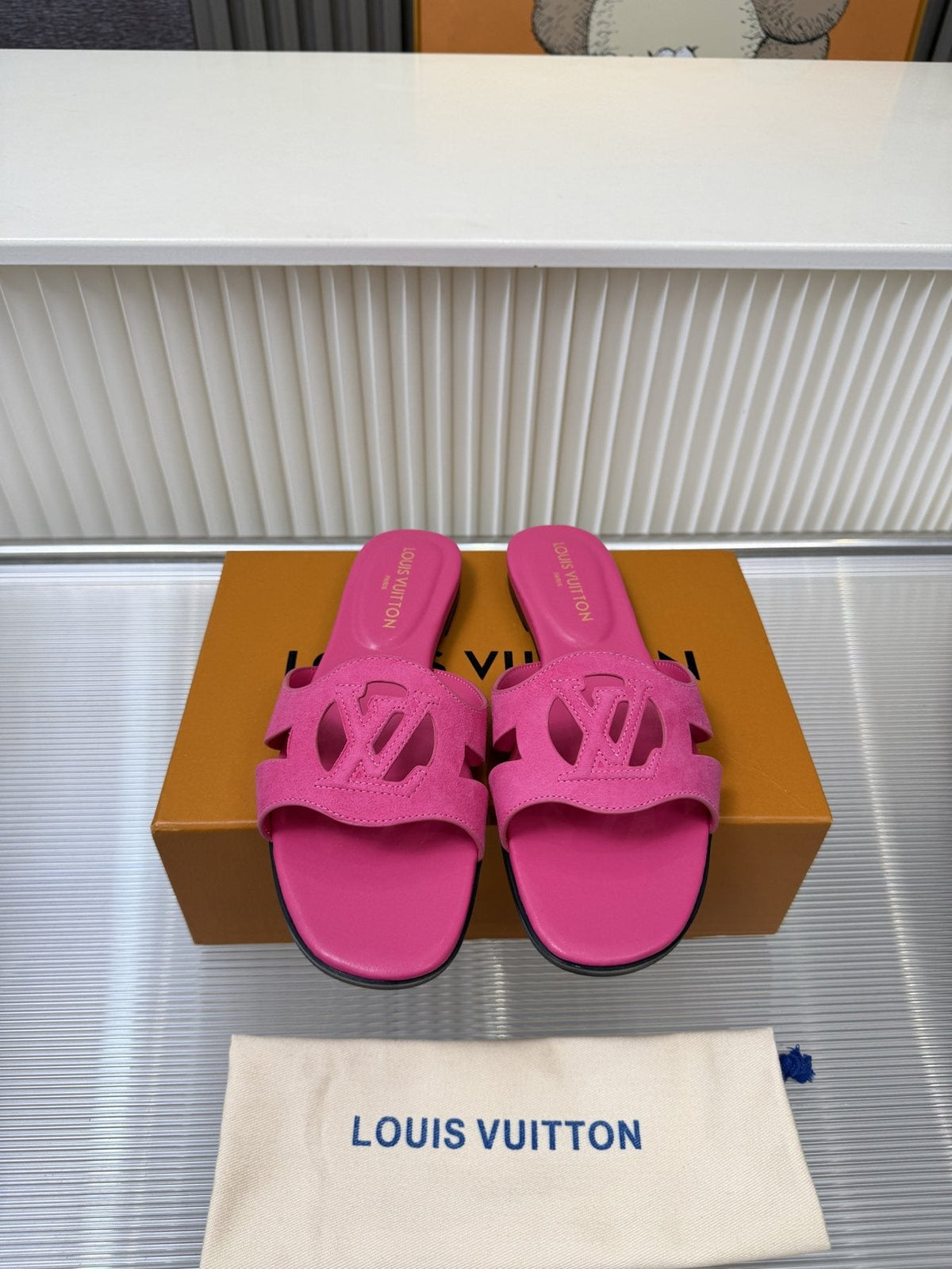 Louis Vuitton Cutout Logo Slide Sandals — front