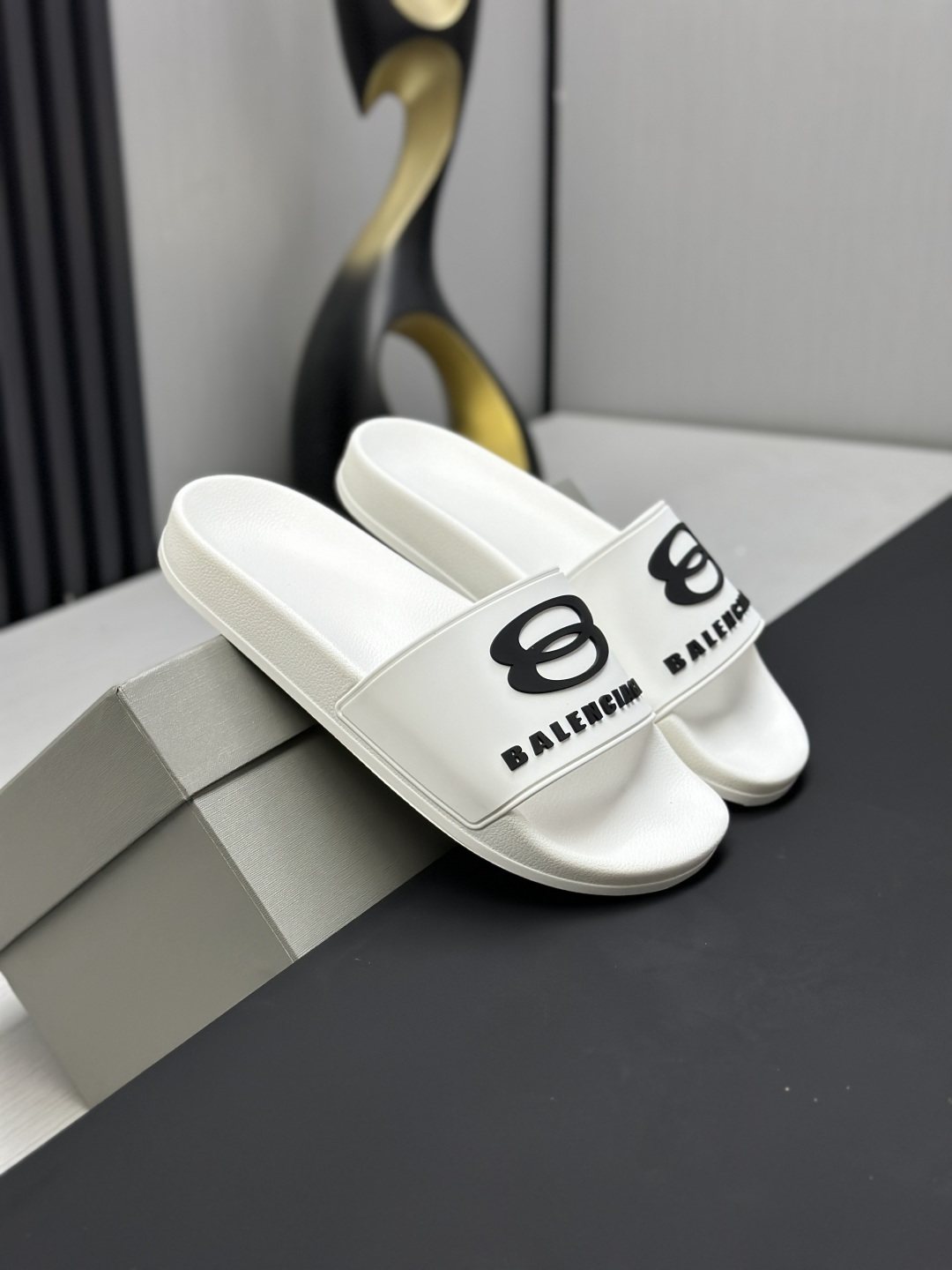Balenciaga Logo Strap Slide Sandals — front