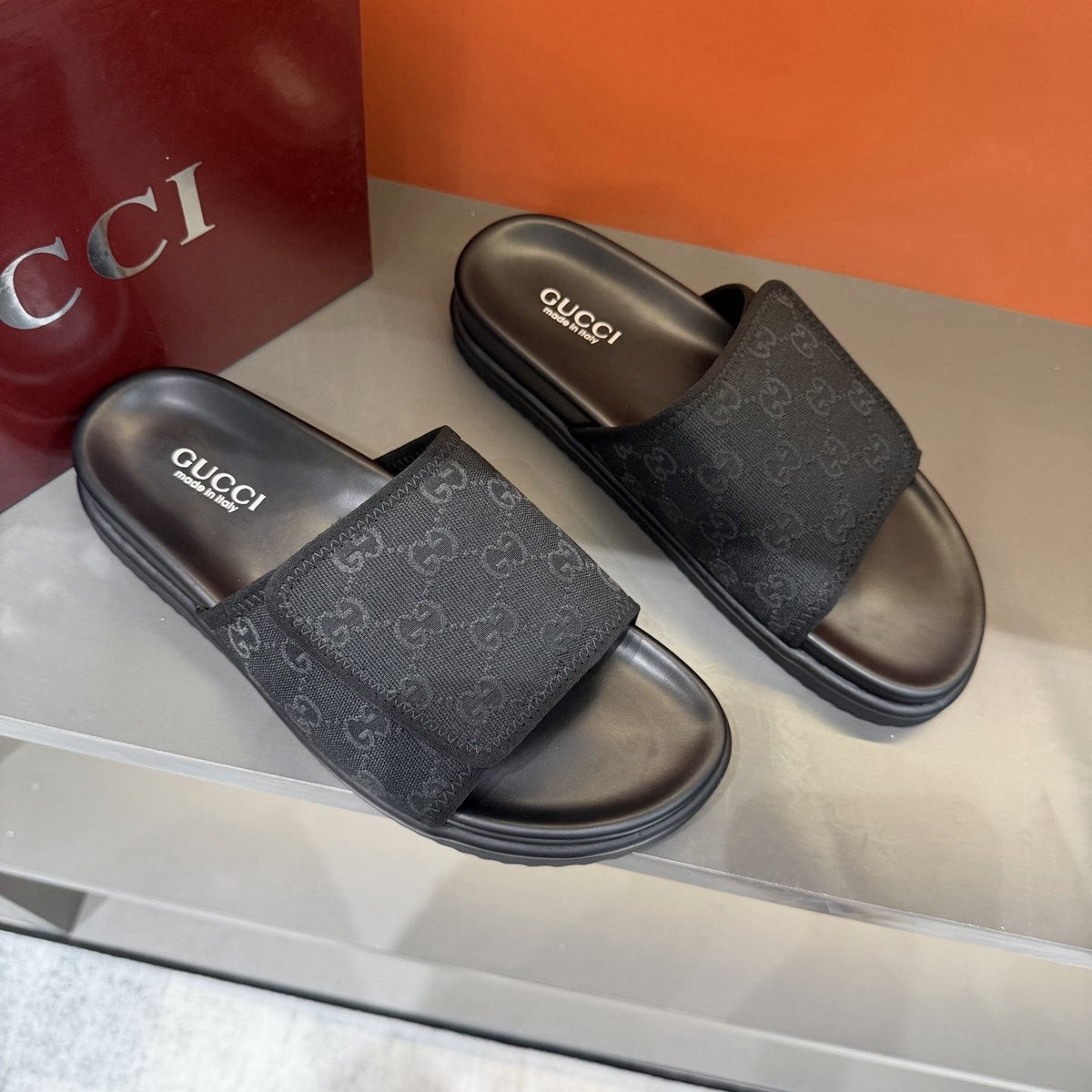 Gucci Monogram Slide Sandals — front