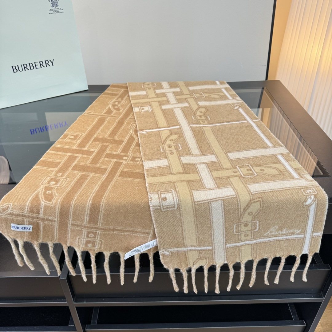 Burberry Reversible Cashmere Fringe Scarf — front