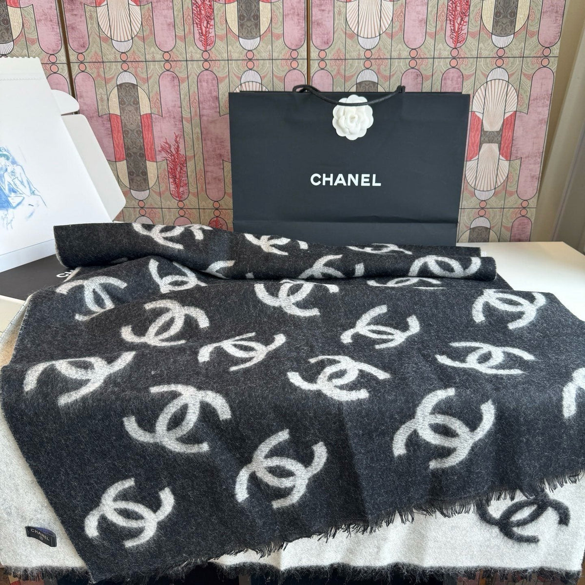 Chanel Reversible Logo Scarf Shawl — front