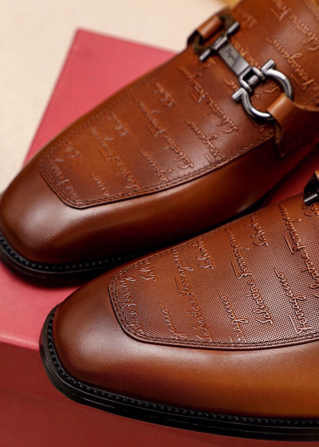 Ferragamo Textured Buckle Loafers — detail