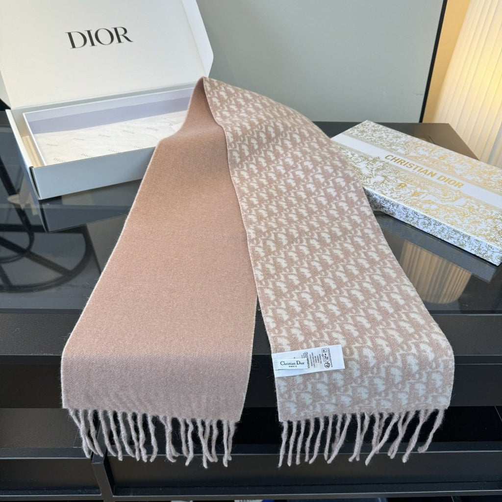 Dior Gray & Ivory Fringed Scarf — side