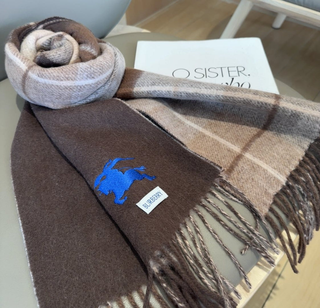 Burberry Reversible Plaid Fringed Scarf — front