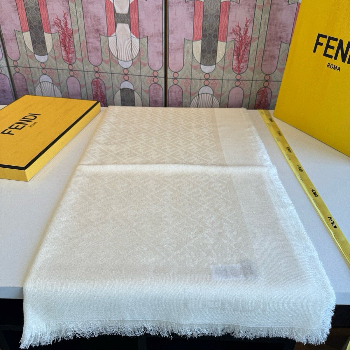 Fendi Fringed Monogram Scarf — front