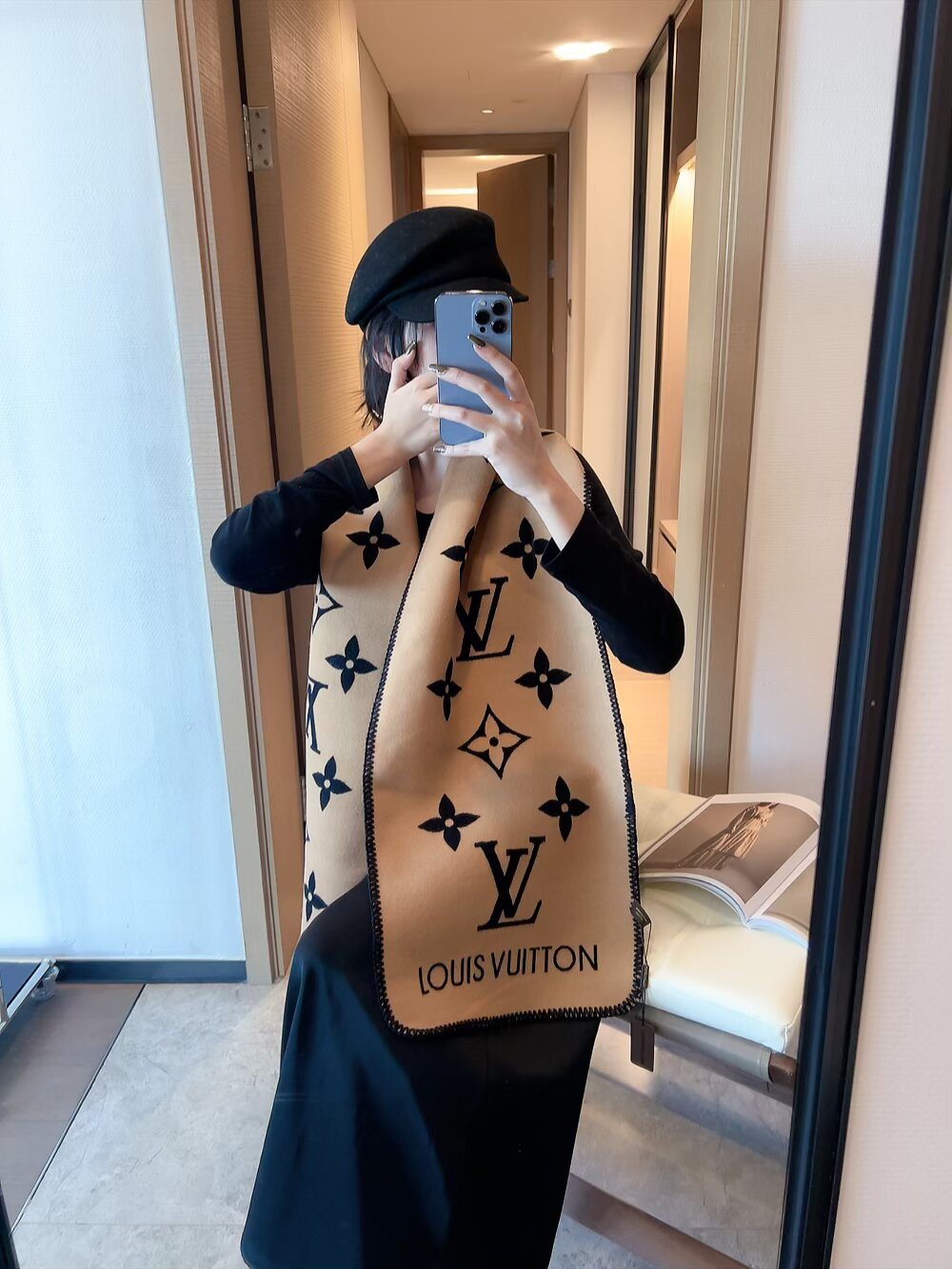 Louis Vuitton Reversible Monogram Scarf — model