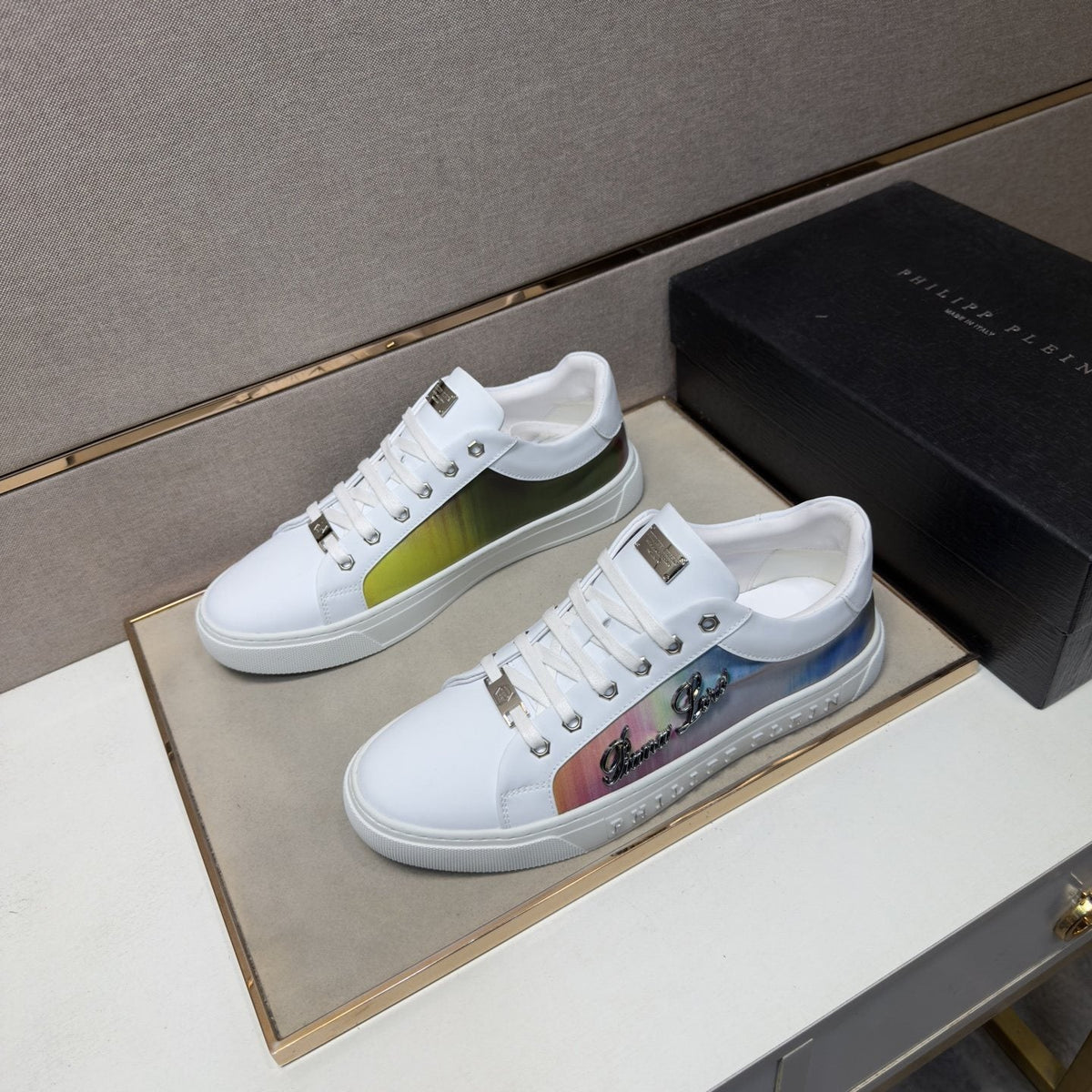 Philipp Plein Navy Iridescent Panel Sneakers — front