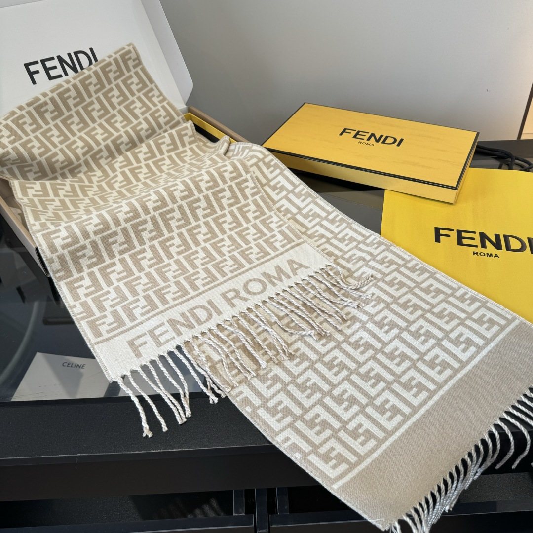 Fendi FF-Pattern Fringed Scarf — front