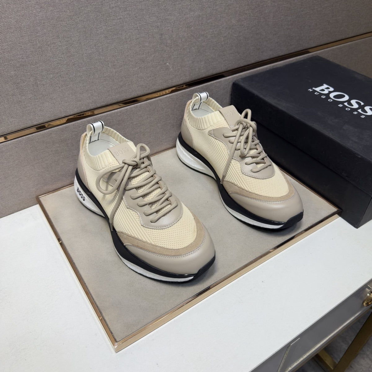 Hugo Boss Mixed-Material Lace-Up Sneakers — front