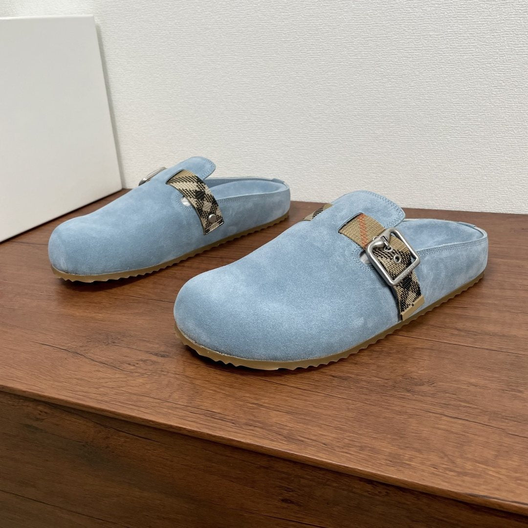Burberry Powder Blue Check Strap Mule Sandals — front