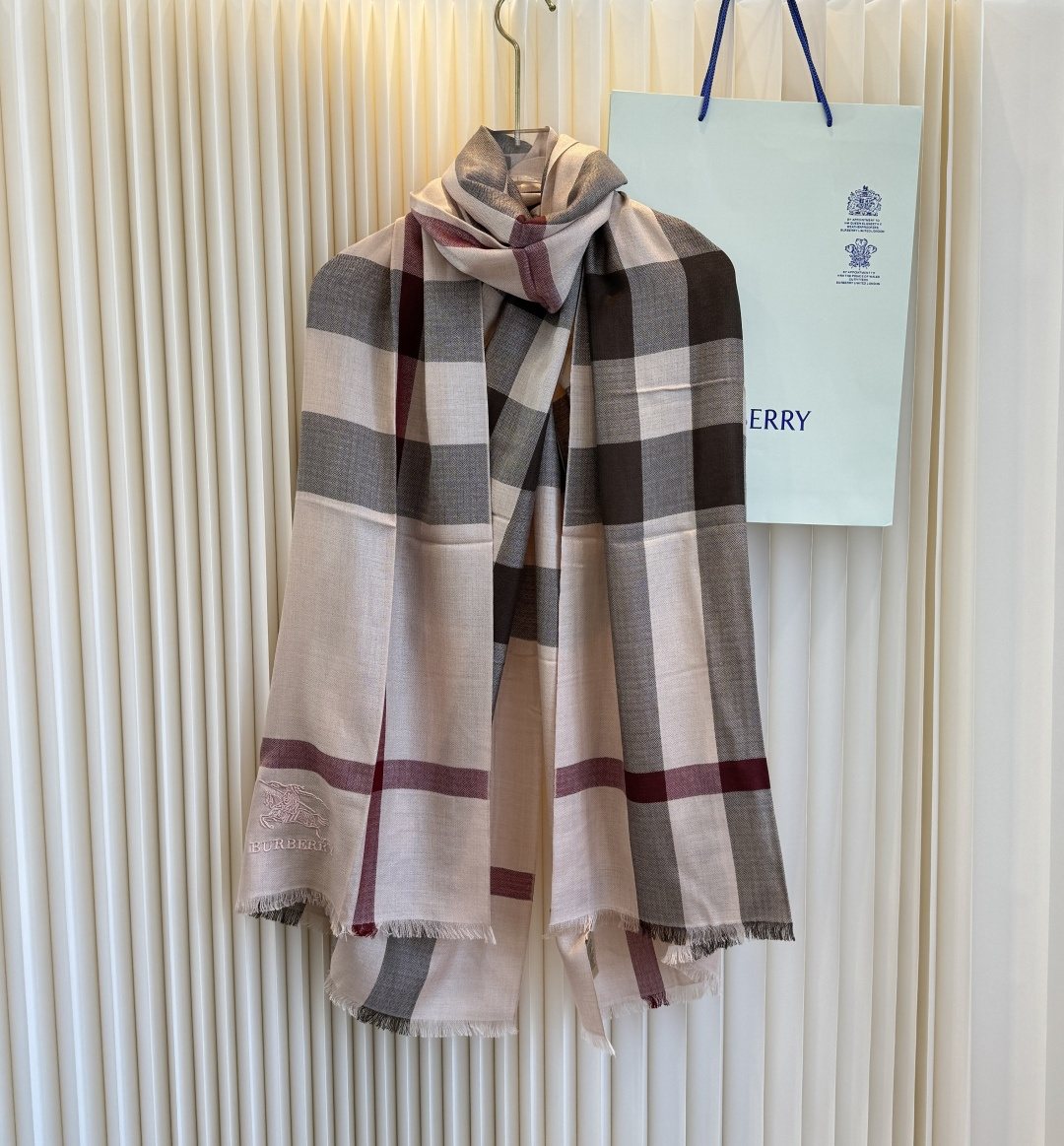 Burberry Plaid Fringe Cashmere Scarf — front