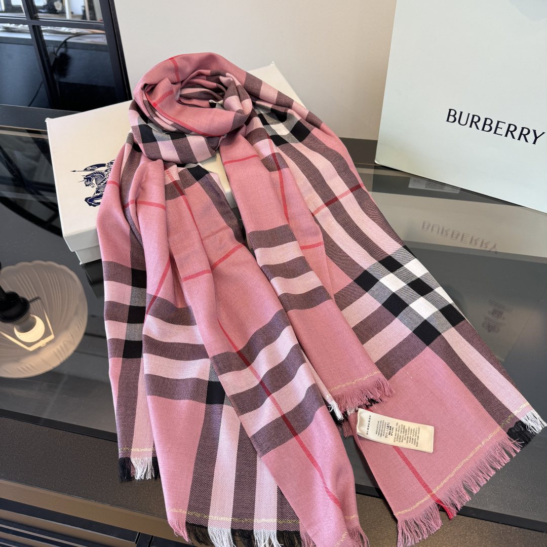 Burberry Plaid Fringe Cashmere Scarf — front
