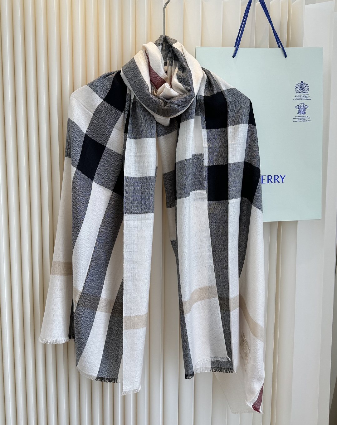 Burberry Plaid Fringe Cashmere Scarf — front