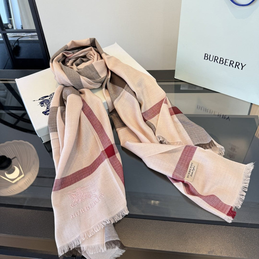 Burberry Plaid Fringe Cashmere Scarf — front