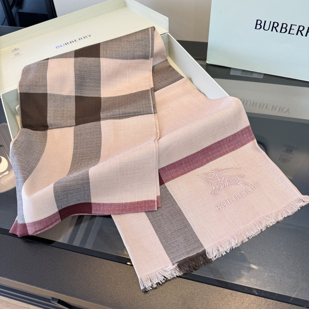 Burberry Plaid Fringe Cashmere Scarf — front