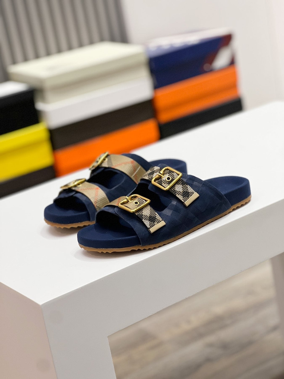 Burberry Check Strap Slide Sandals — front