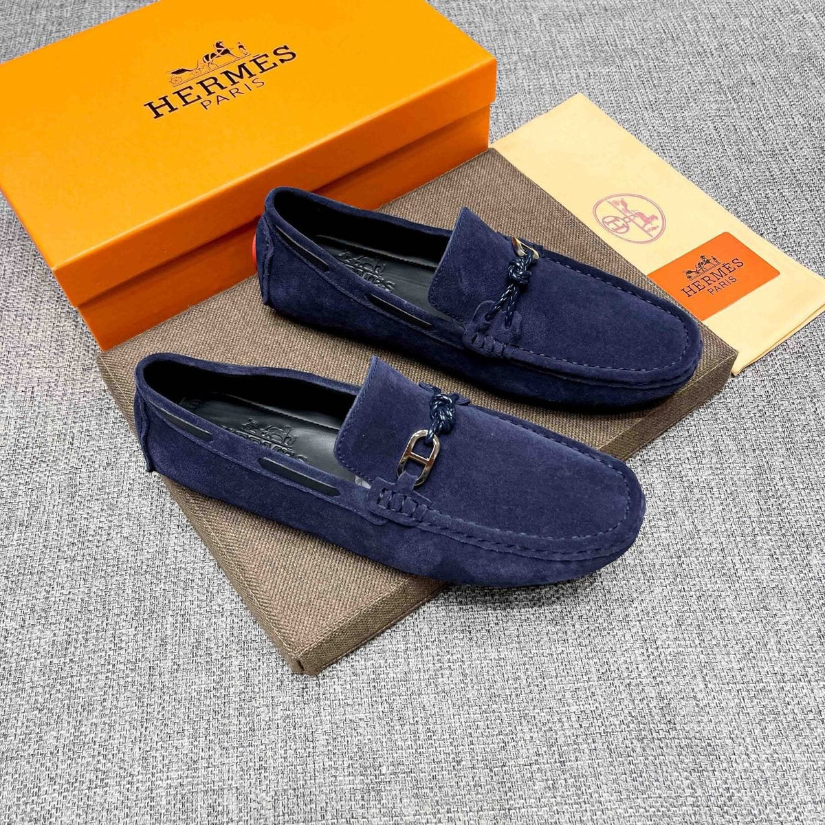 Hermès Suede-Look Driving Loafers — front