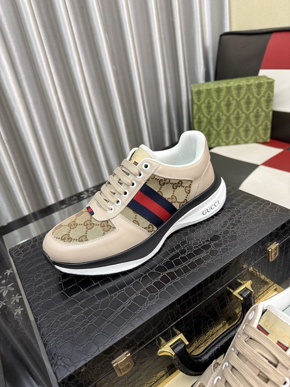Gucci Men's Monogram Stripe Low-Top Sneakers — front