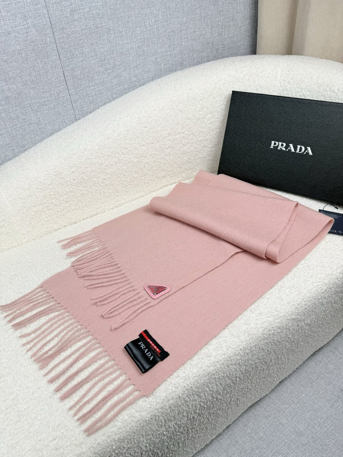 Prada Fringed Triangle Plaque Scarf — front
