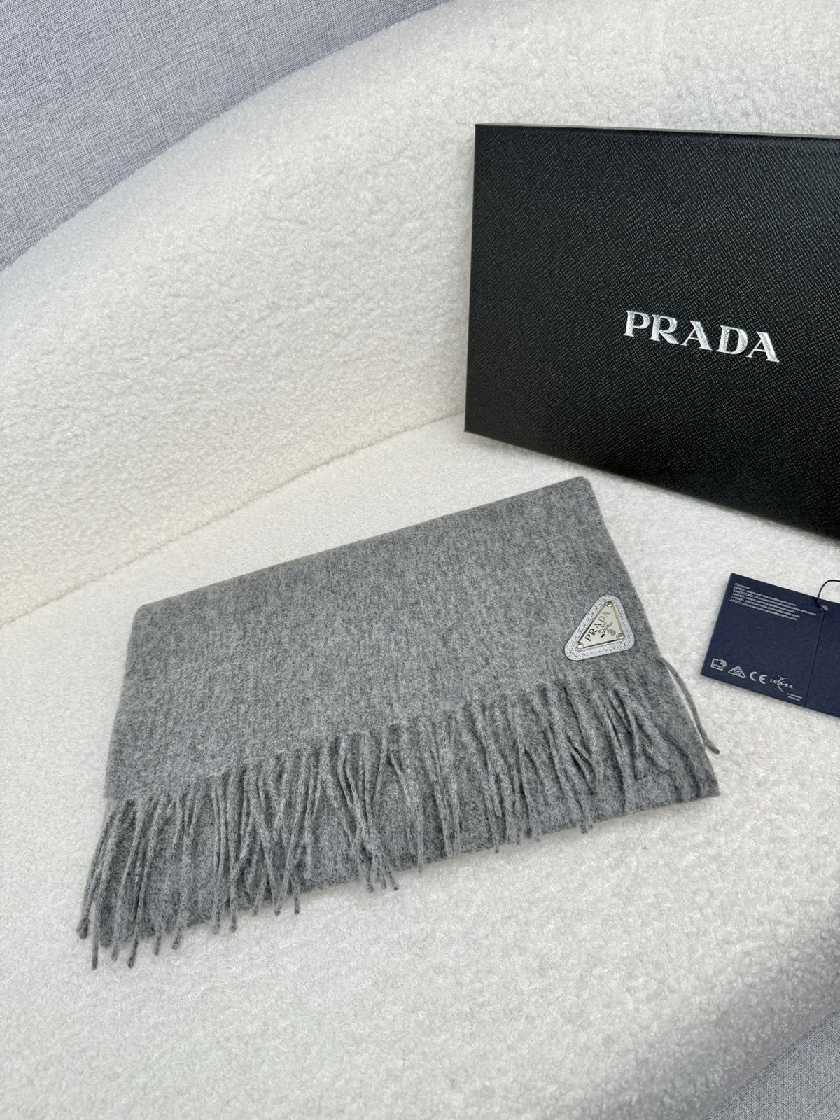 Prada Fringed Triangle Plaque Scarf — front